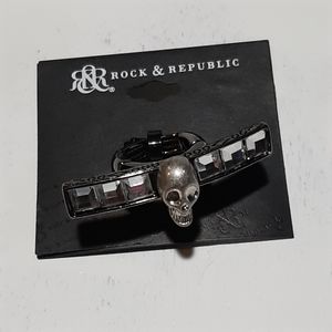 Rock & Republic Gunmetal Skull Stretchable Ring